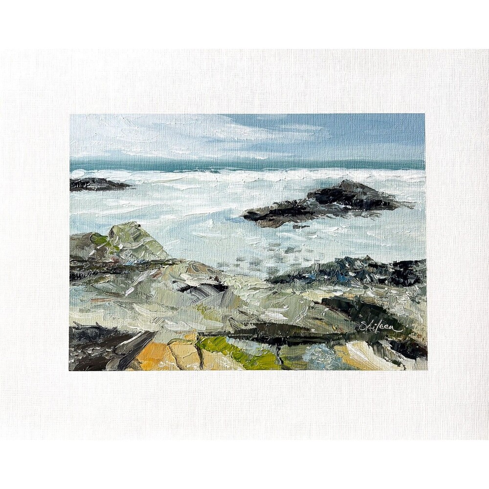 8x10 Maine Original Oil Painting Seascape Atlantic Ocean Coastal Rock Art Signed